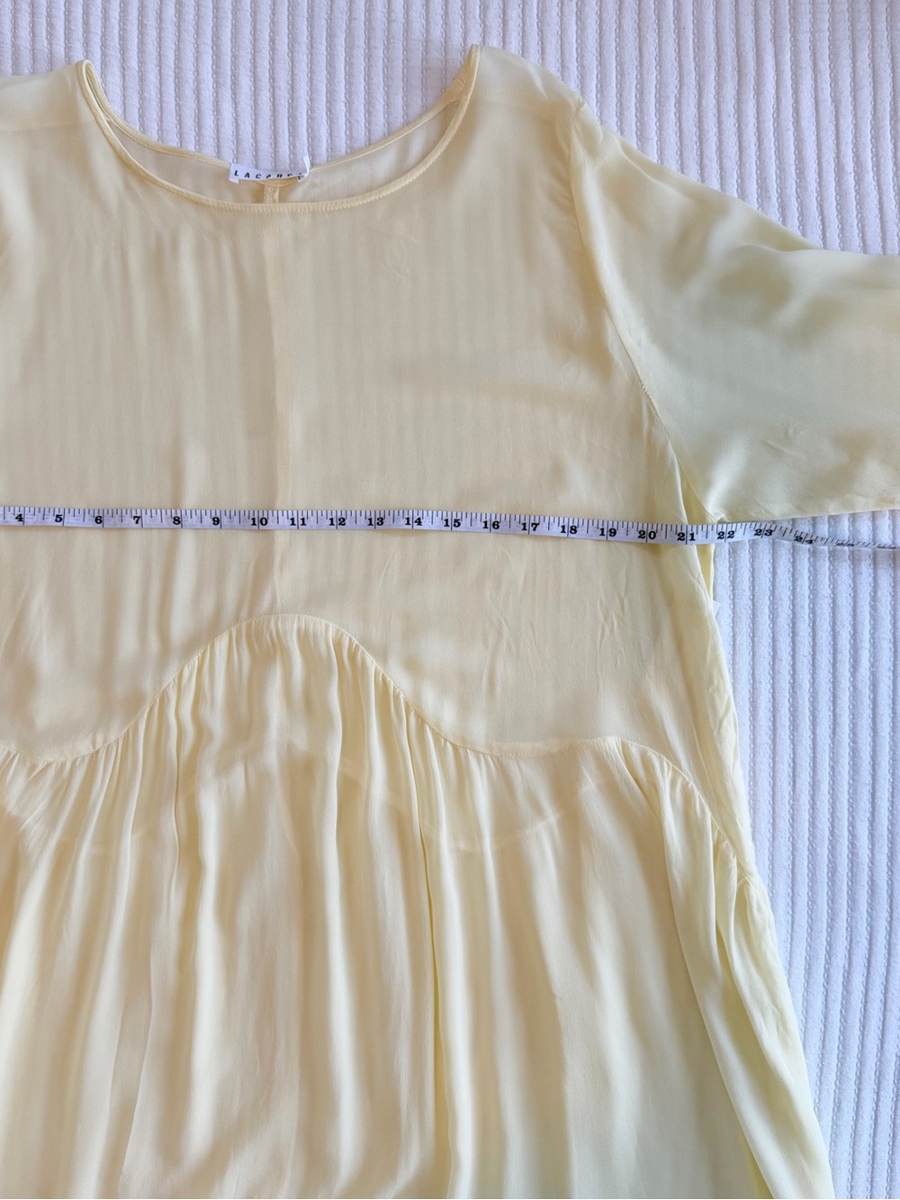 Anthropologie LACAUSA Butter Yellow Sheer Bell Sleeve Babydoll Mini Dress NWT - Picture 9 of 10